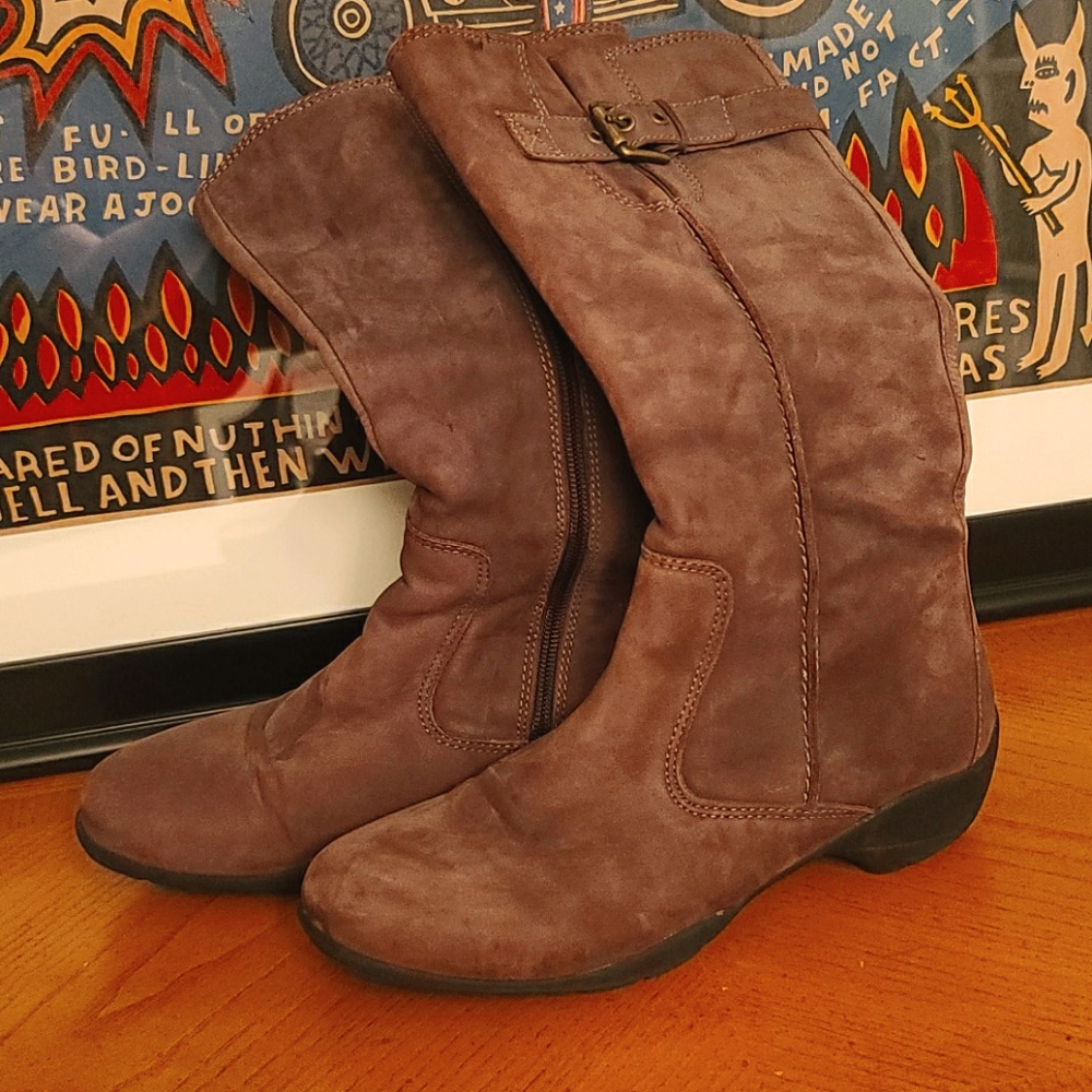 Brown mid calf boots
